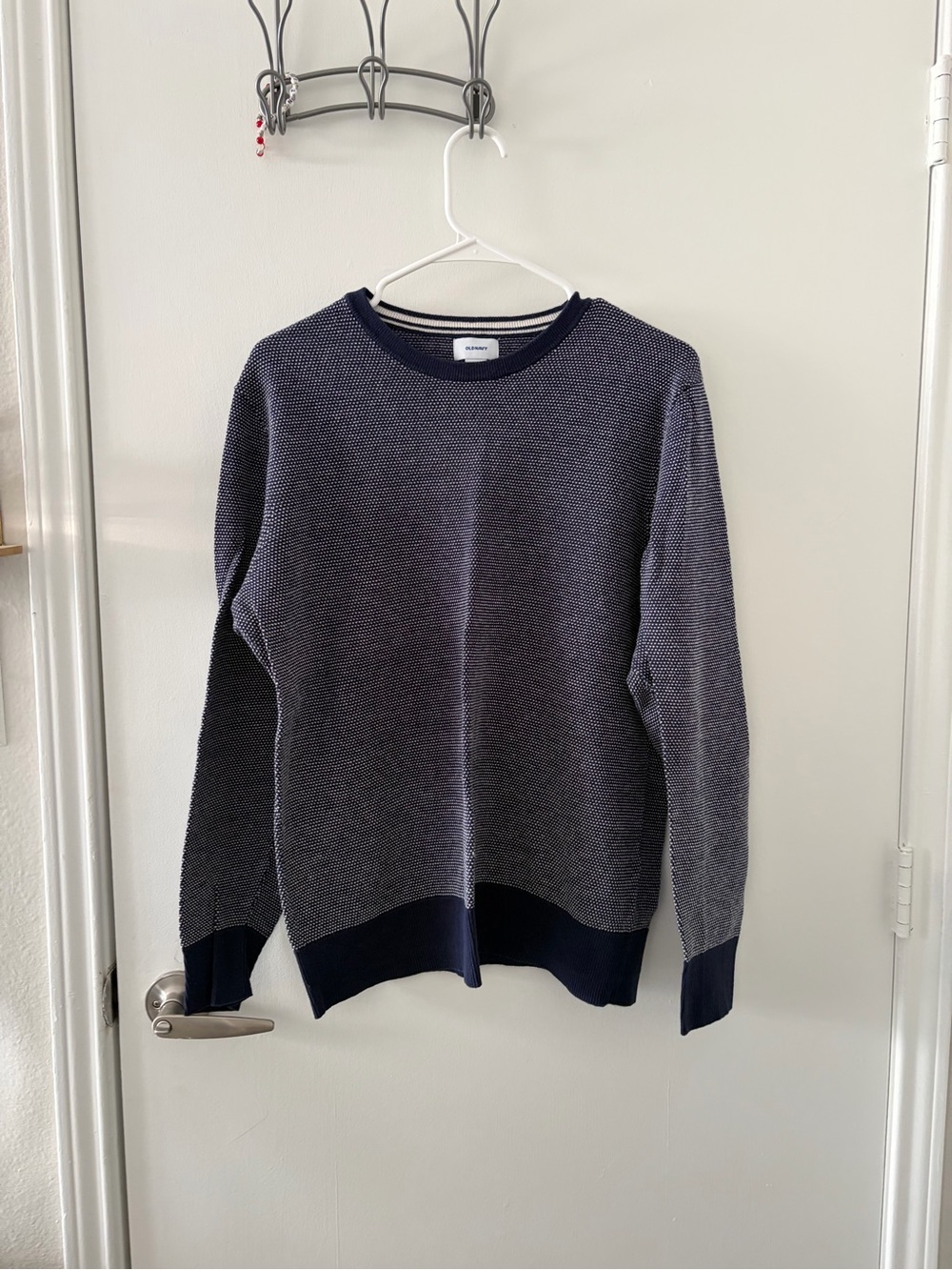 Old Navy Men's Navy Textured Crewneck Sweater with Dark Trim